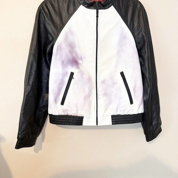 Alice + Olivia Women size Small Cow Leather Moto Zip Jacket - Picture 2 of 8